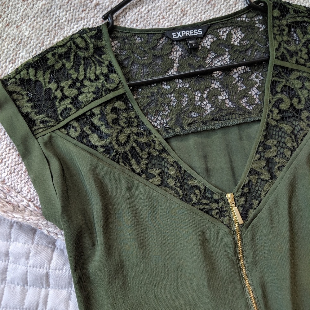 Green floral blouse